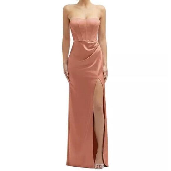 After Six Dresses & Skirts - NWT After Six SZ 6R Strapless Topstitched Corset Satin Maxi Draped Column Skirt